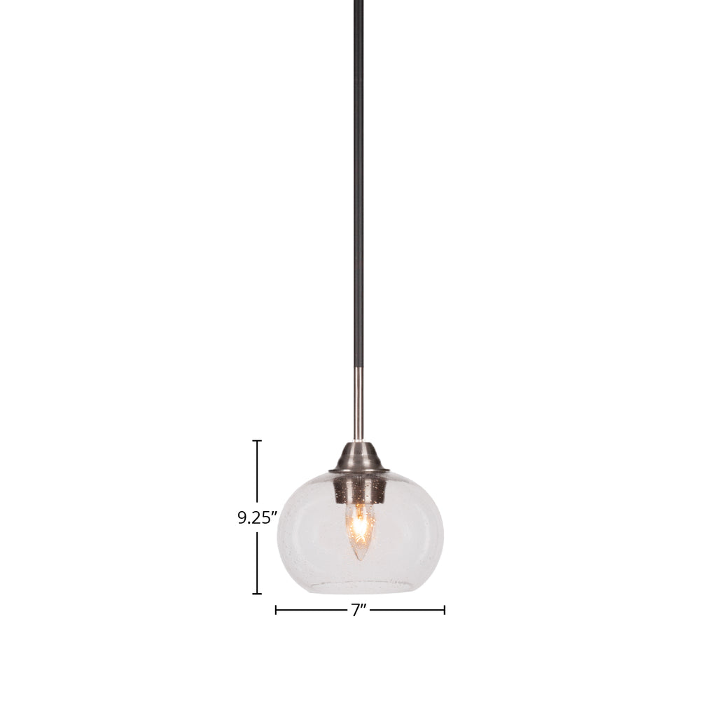 Paramount One Light Mini Pendant in Matte Black & Brushed Nickel with 7" Clear Bubble Shade