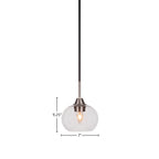 Paramount One Light Mini Pendant in Matte Black & Brushed Nickel with 7" Clear Bubble Shade