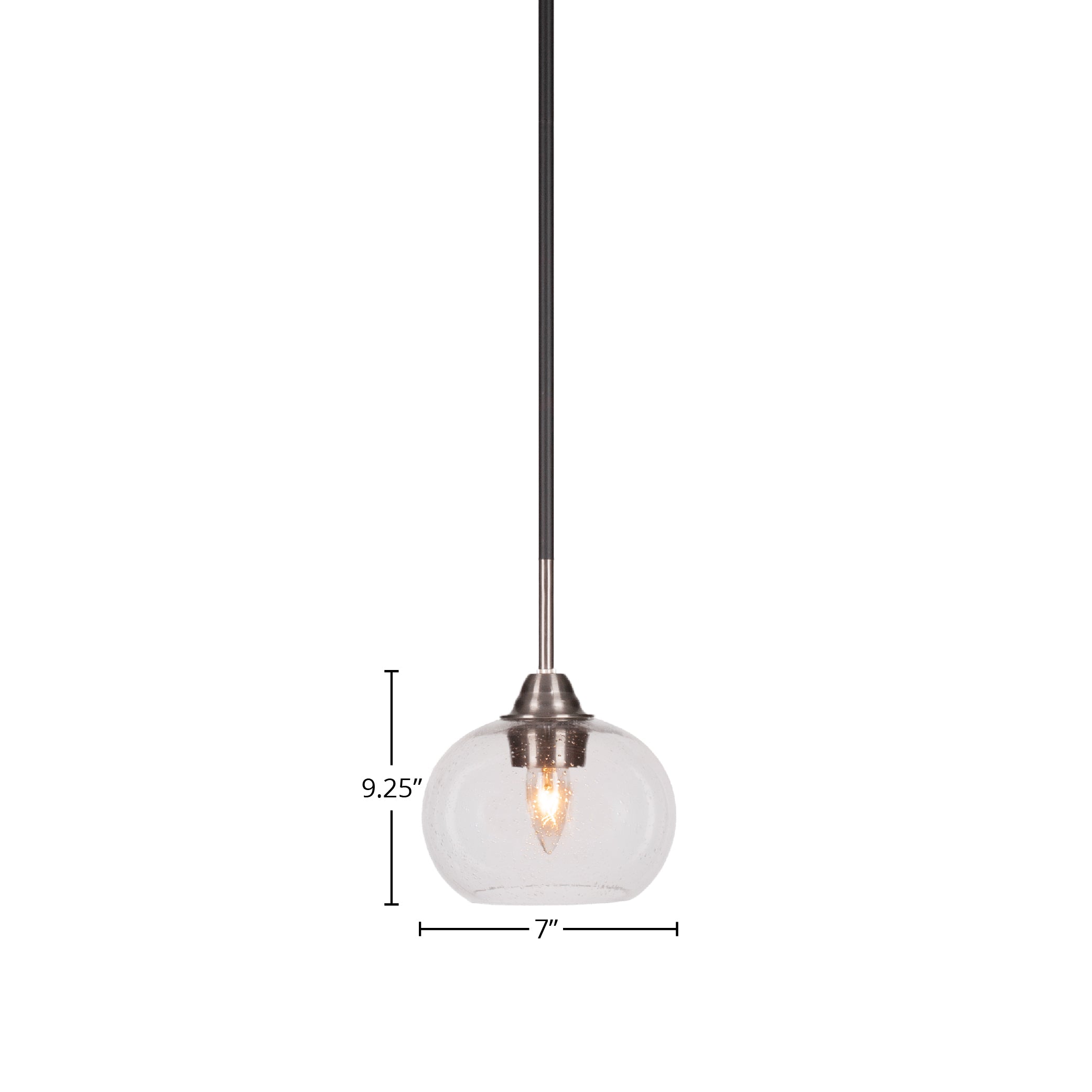 Paramount One Light Mini Pendant in Matte Black & Brushed Nickel with 7" Clear Bubble Shade