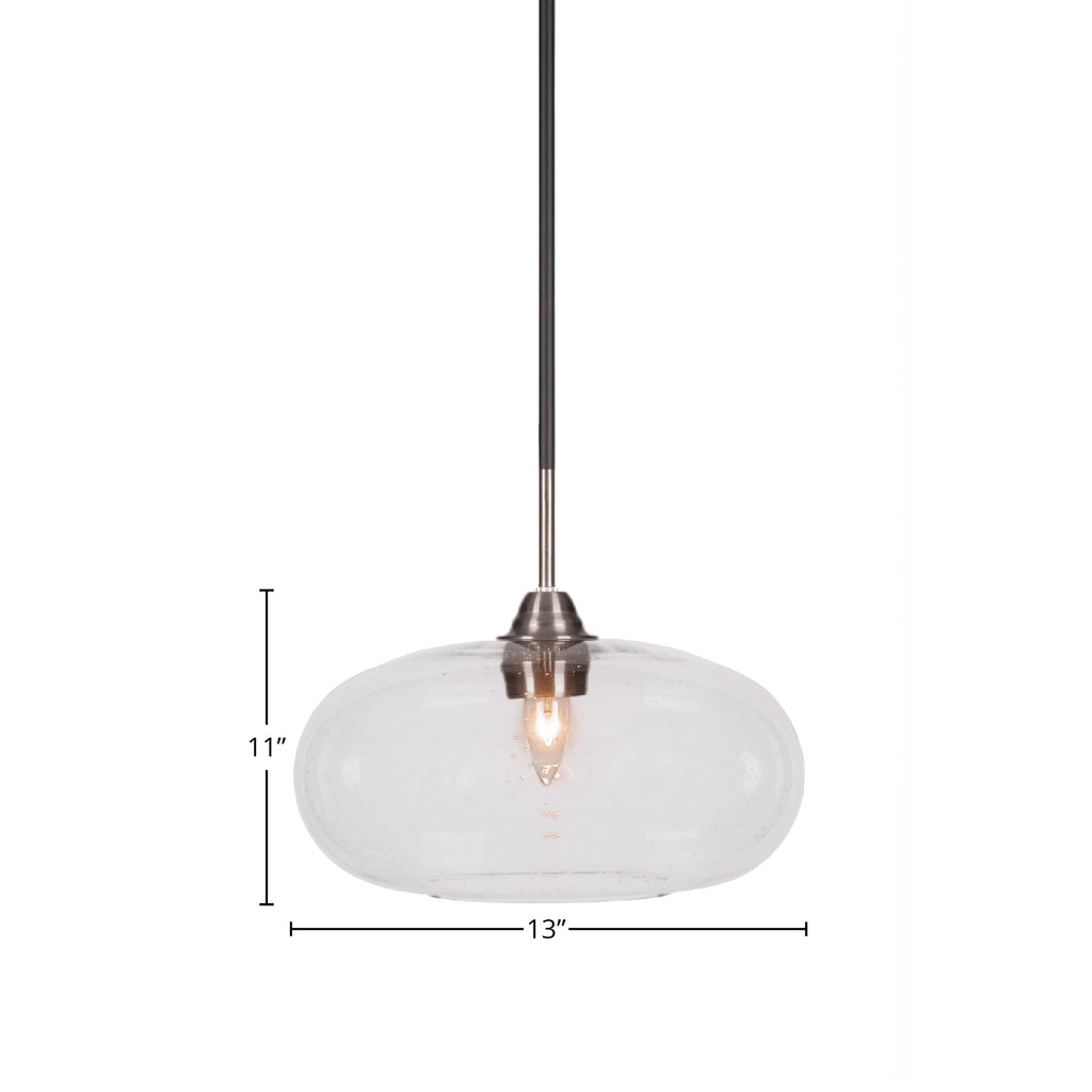 Paramount One Light Pendant in Matte Black & Brushed Nickel with 13" Clear Bubble Shade