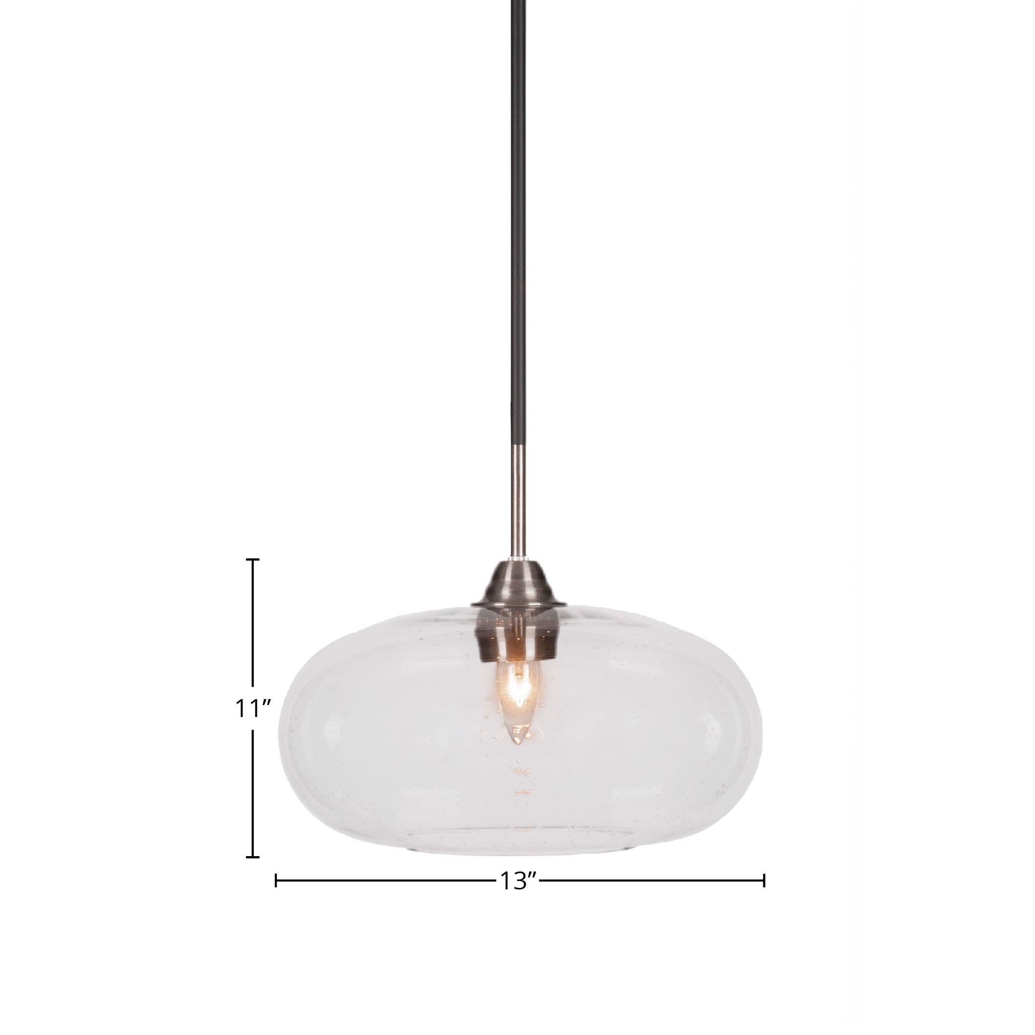 Paramount One Light Pendant in Matte Black & Brushed Nickel with 13" Clear Bubble Shade