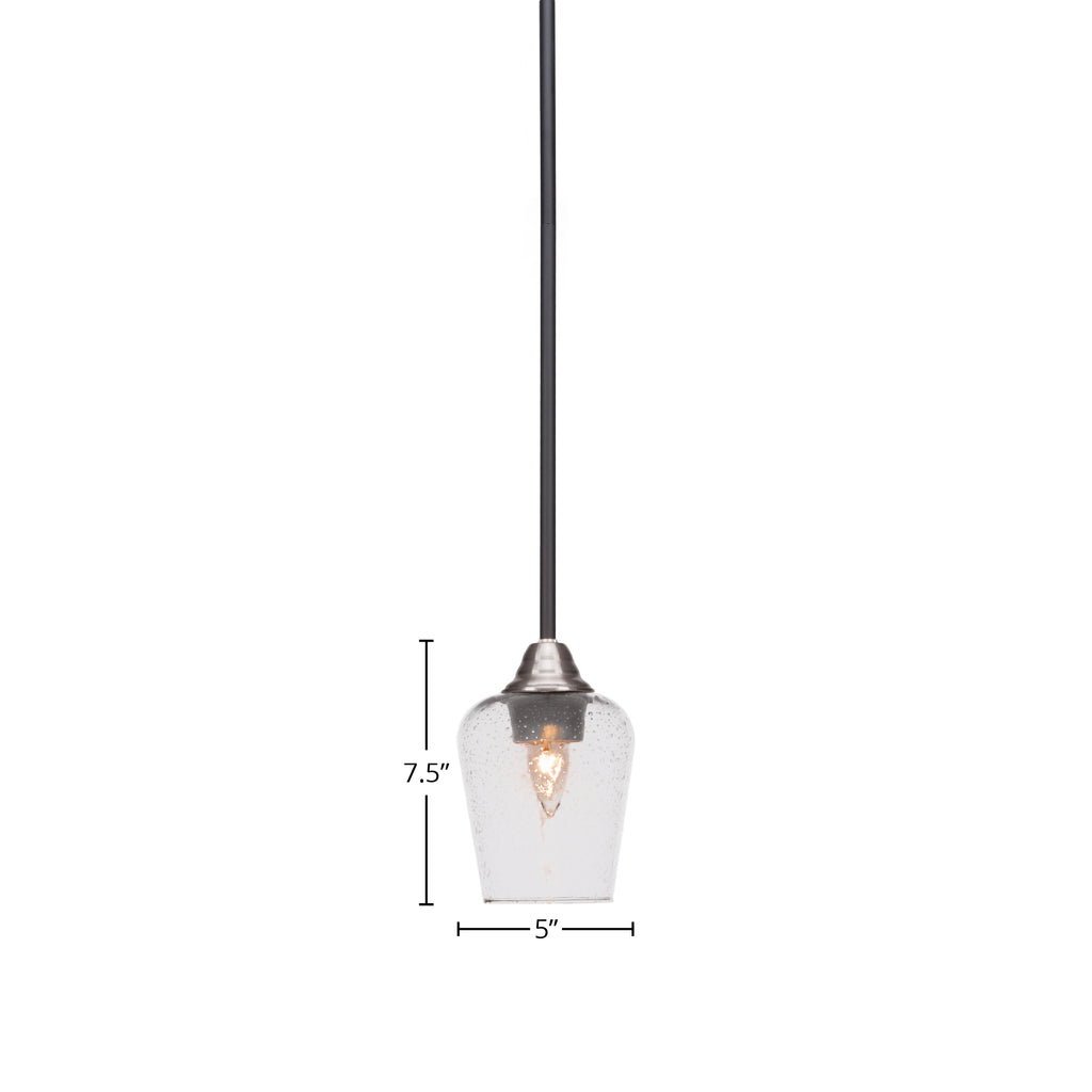 Paramount One Light Mini Pendant in Matte Black & Brushed Nickel with 5" Clear Bubble Shade