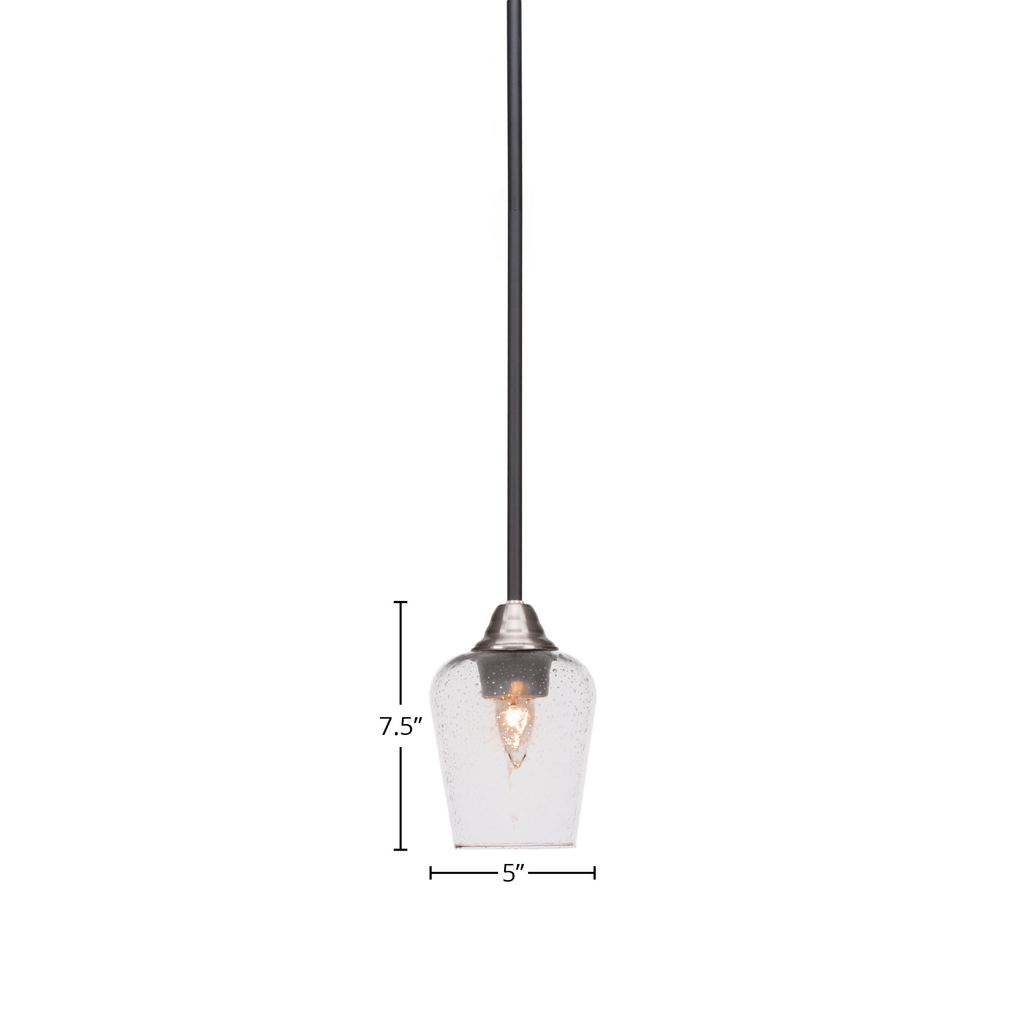 Paramount One Light Mini Pendant in Matte Black & Brushed Nickel with 5" Clear Bubble Shade