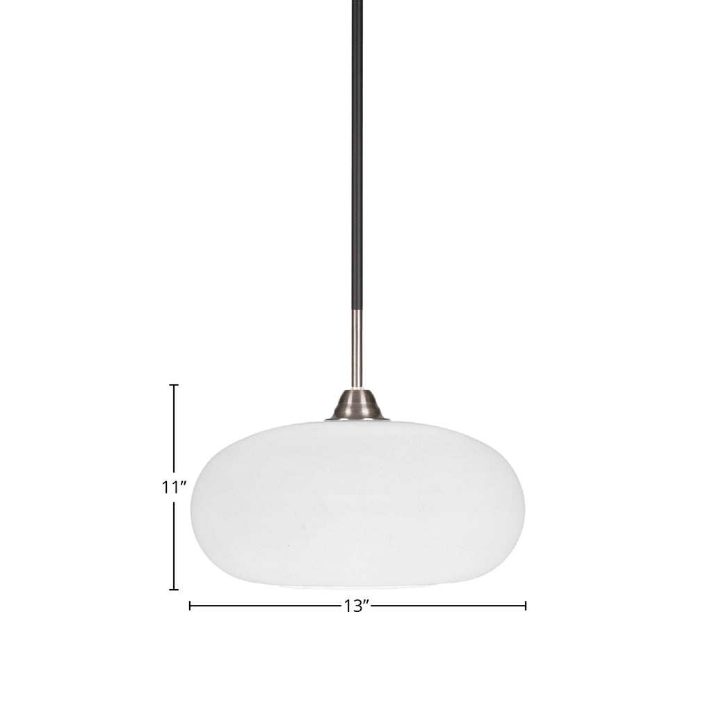 Paramount One Light Pendant in Matte Black & Brushed Nickel with 13" White Muslin Shade