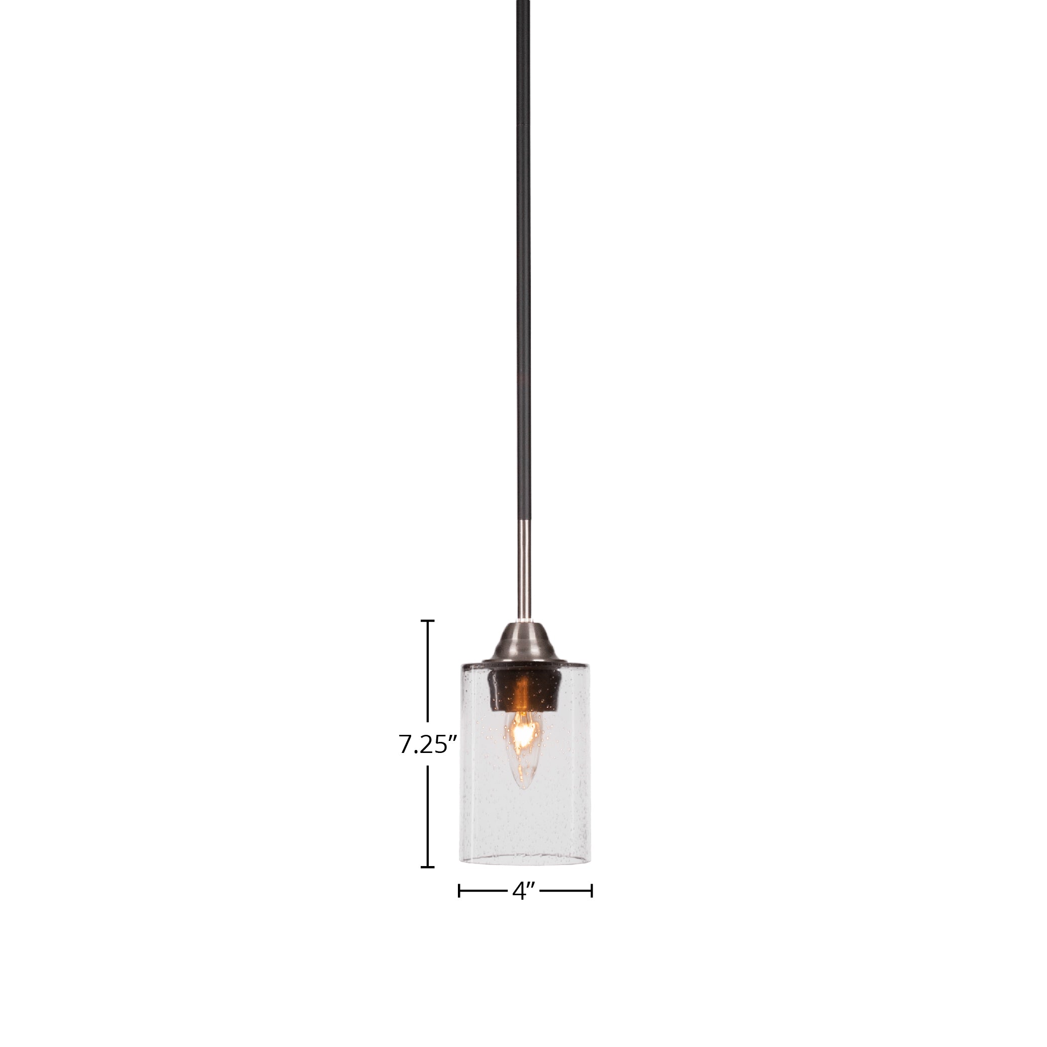 Paramount One Light Mini Pendant in Matte Black & Brushed Nickel with 4" Clear Bubble Shade