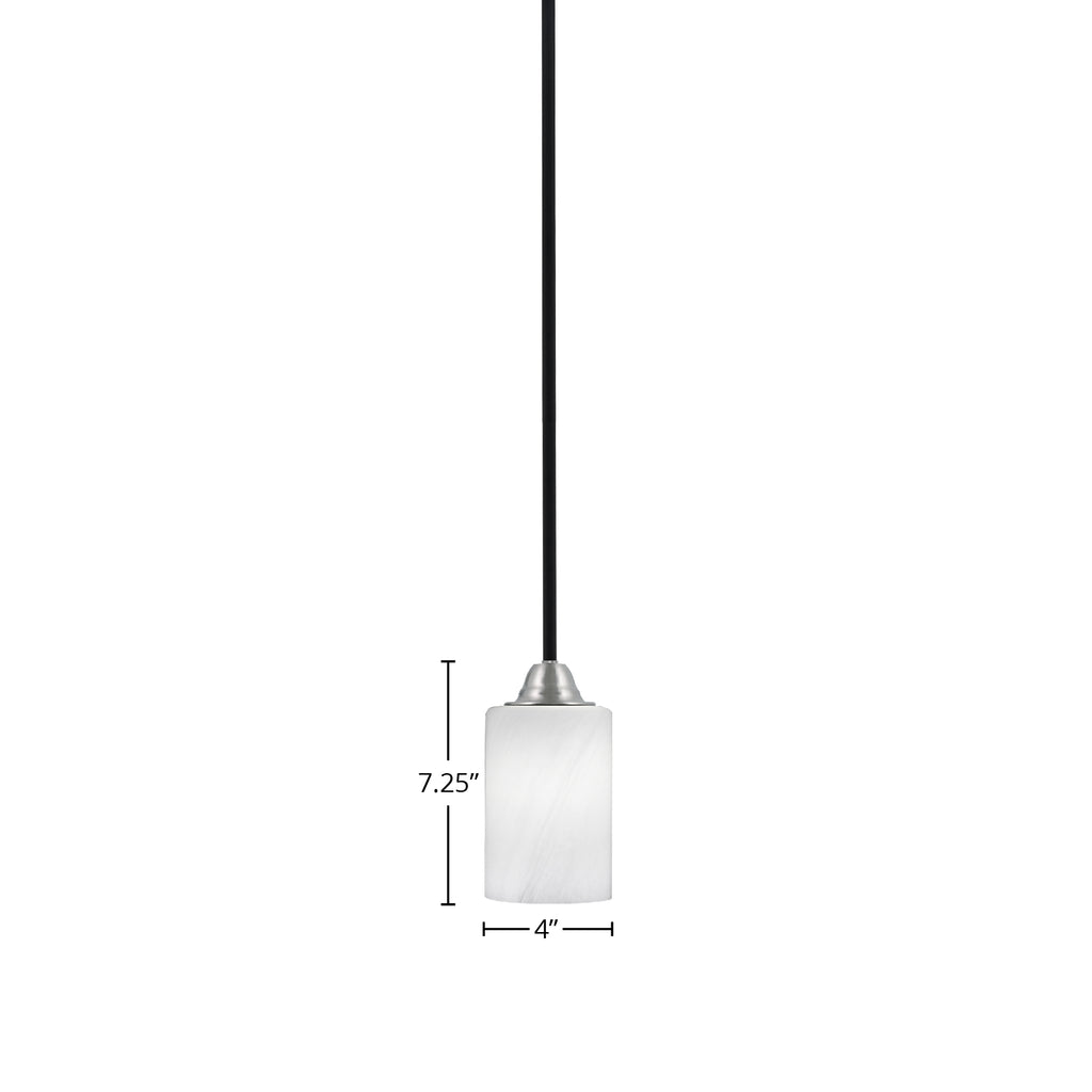 Paramount One Light Mini Pendant in Matte Black & Brushed Nickel with 4" White Marble Shade