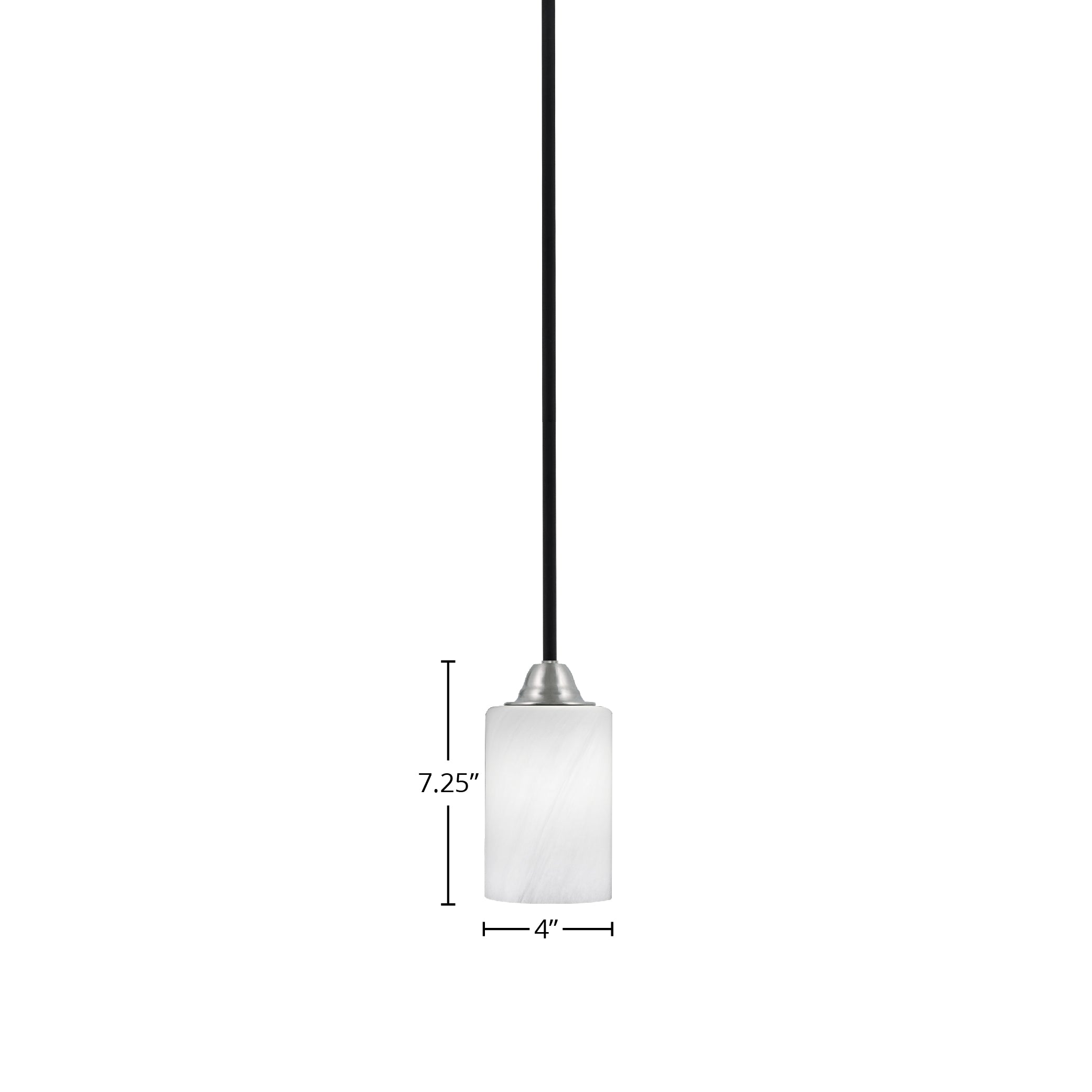 Paramount One Light Mini Pendant in Matte Black & Brushed Nickel with 4" White Marble Shade