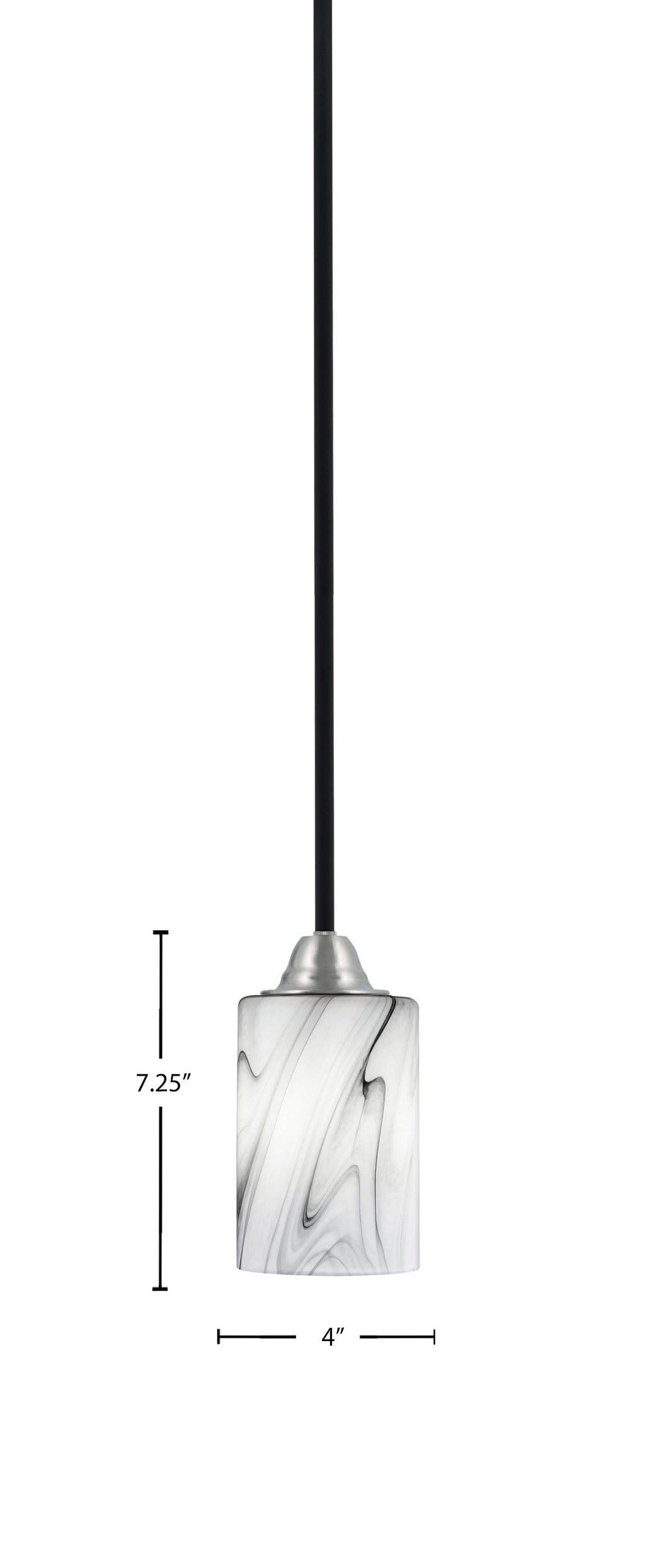 Paramount One Light Mini Pendant in Matte Black & Brushed Nickel with 4" Onyx Swirl Shade