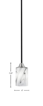 Paramount One Light Mini Pendant in Matte Black & Brushed Nickel with 4" Onyx Swirl Shade