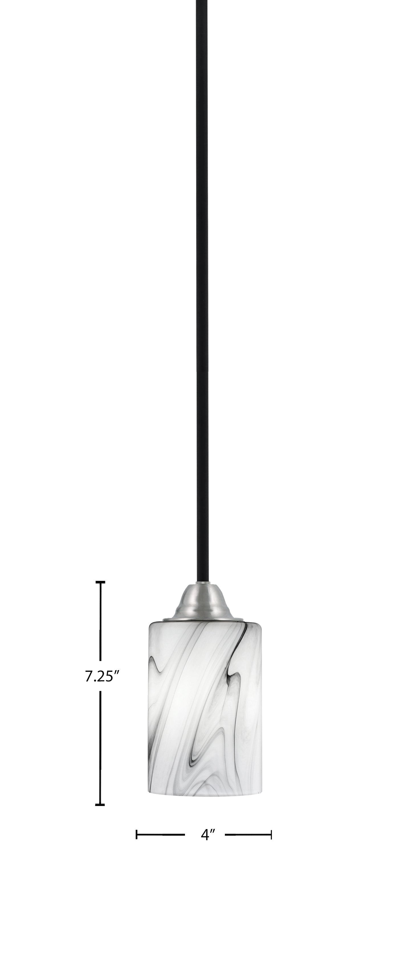 Paramount One Light Mini Pendant in Matte Black & Brushed Nickel with 4" Onyx Swirl Shade