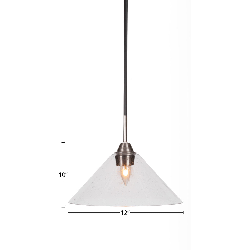 Paramount One Light Pendant in Matte Black & Brushed Nickel with 12" Clear Bubble Shade