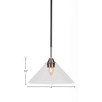 Paramount One Light Pendant in Matte Black & Brushed Nickel with 12" Clear Bubble Shade