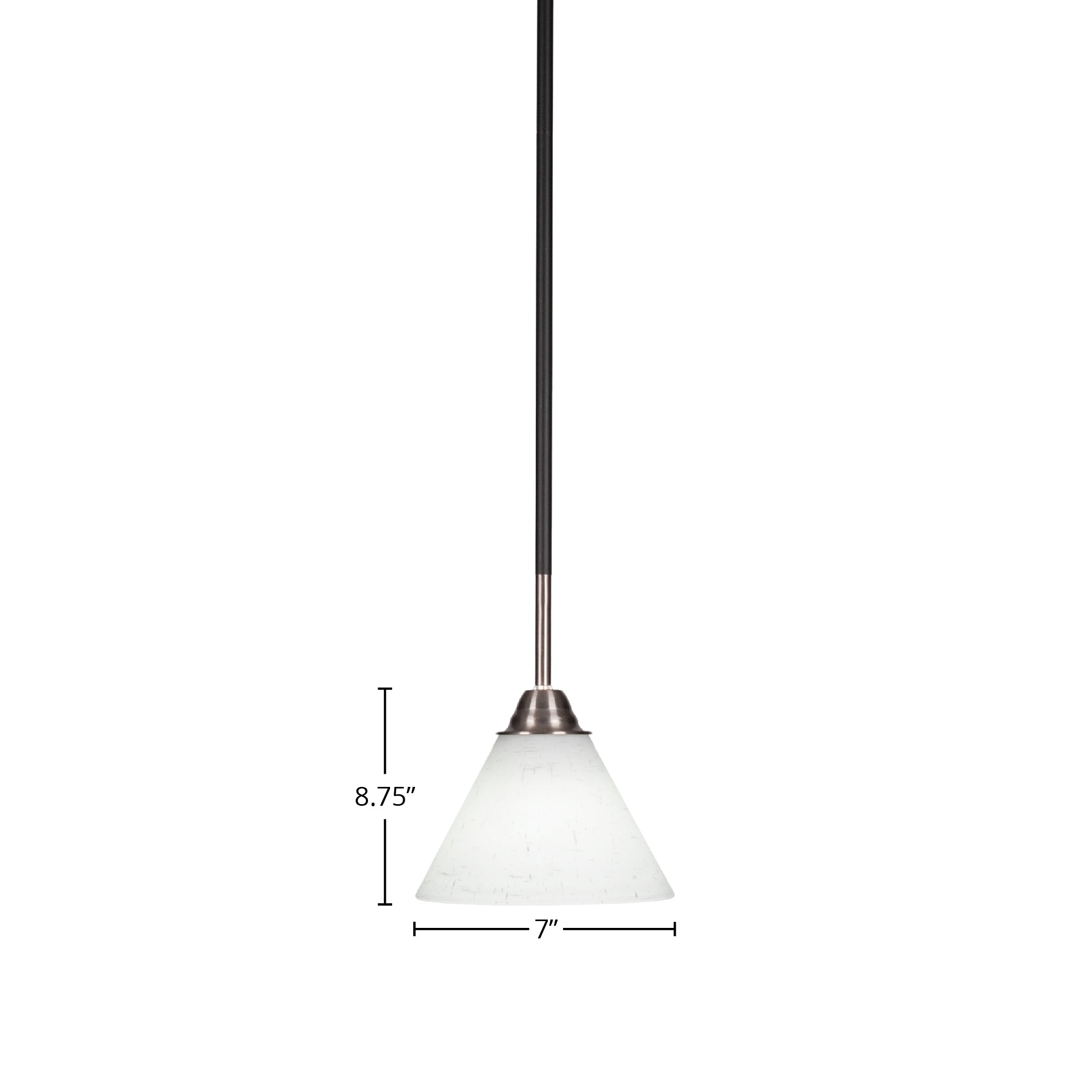 Paramount One Light Mini Pendant in Matte Black & Brushed Nickel with 7" White Muslin Shade
