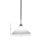 Paramount One Light Pendant in Matte Black & Brushed Nickel with 12" White Muslin Shade