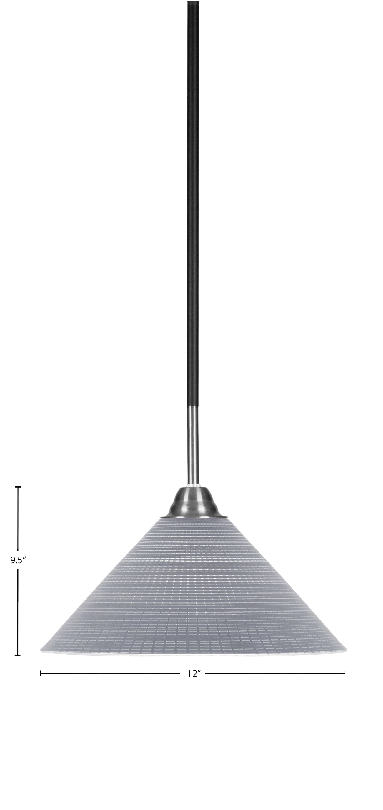 Paramount One Light Pendant in Matte Black & Brushed Nickel with 12" Gray Matrix Shade