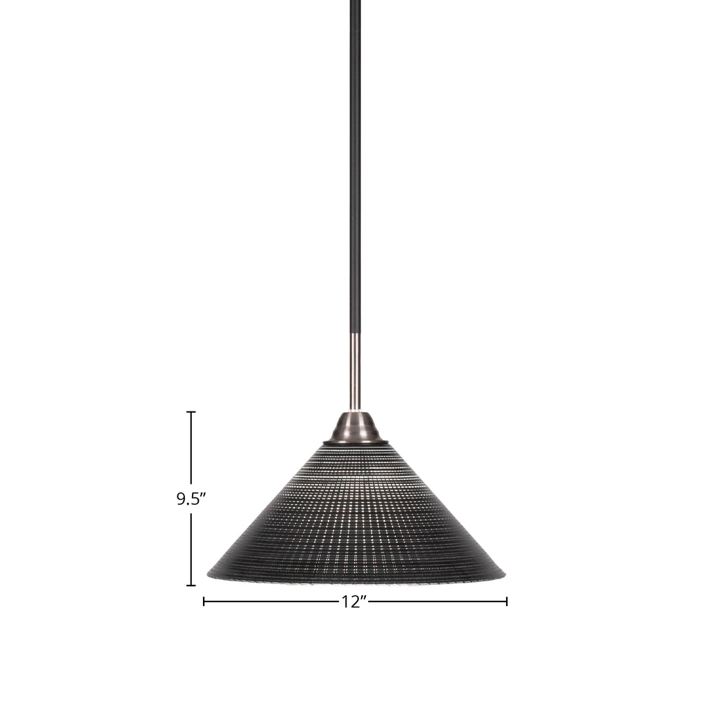 Paramount One Light Pendant in Matte Black & Brushed Nickel with 12" Black Matrix Shade