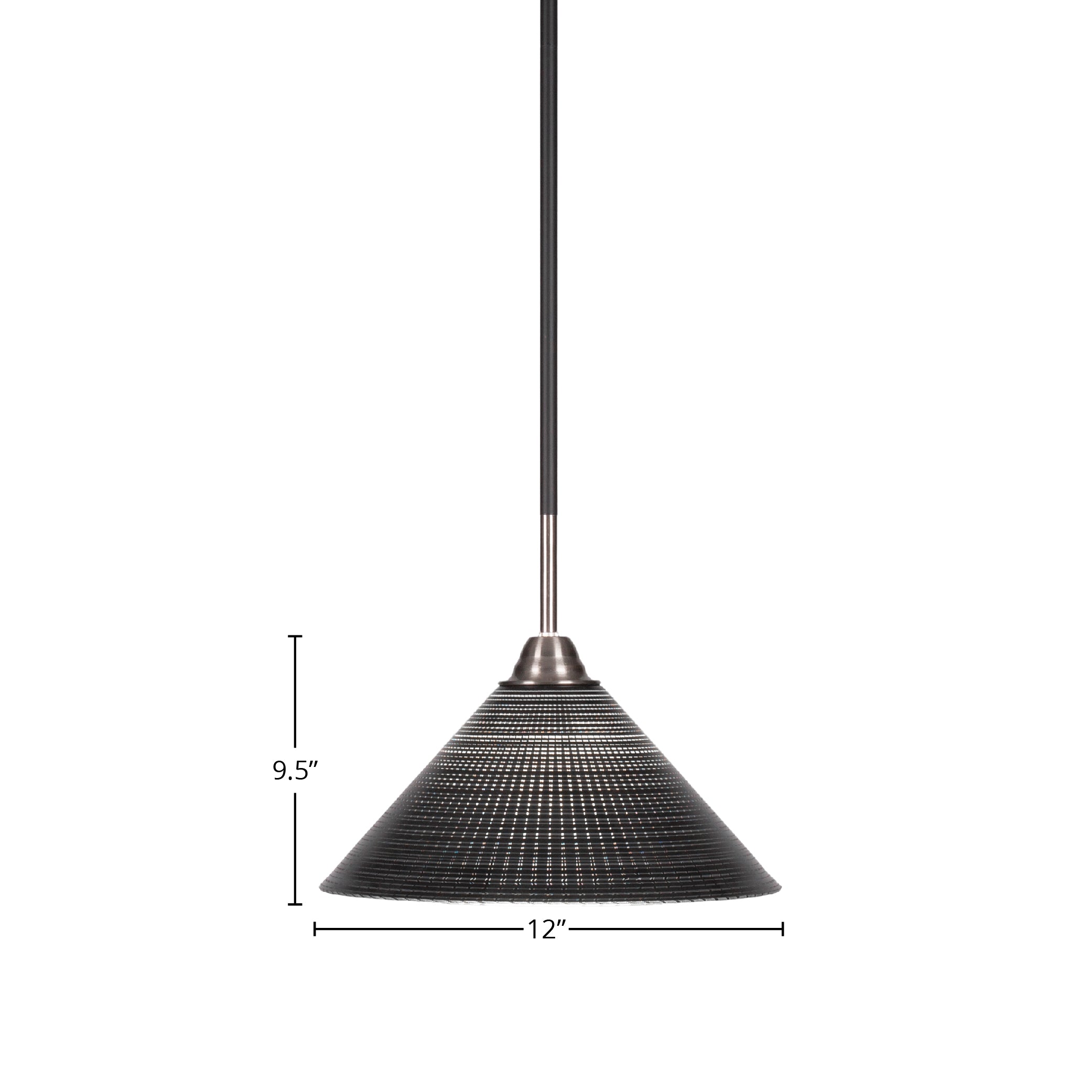 Paramount One Light Pendant in Matte Black & Brushed Nickel with 12" Black Matrix Shade