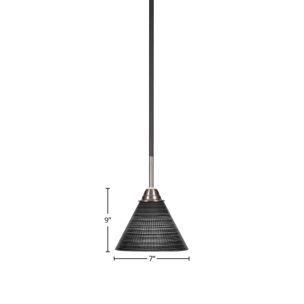 Paramount One Light Mini Pendant in Matte Black & Brushed Nickel with 7" Black Matrix Shade