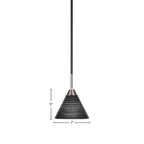 Paramount One Light Mini Pendant in Matte Black & Brushed Nickel with 7" Black Matrix Shade