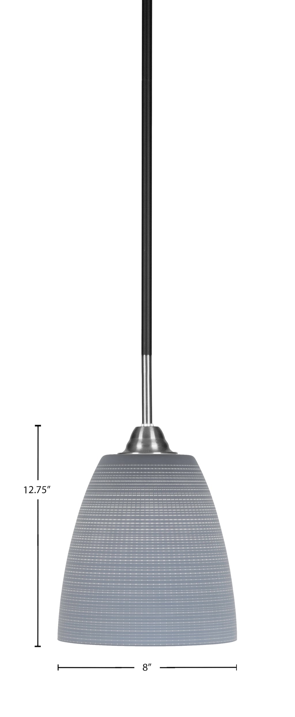 Paramount One Light Mini Pendant in Matte Black & Brushed Nickel with 8" Gray Matrix Shade