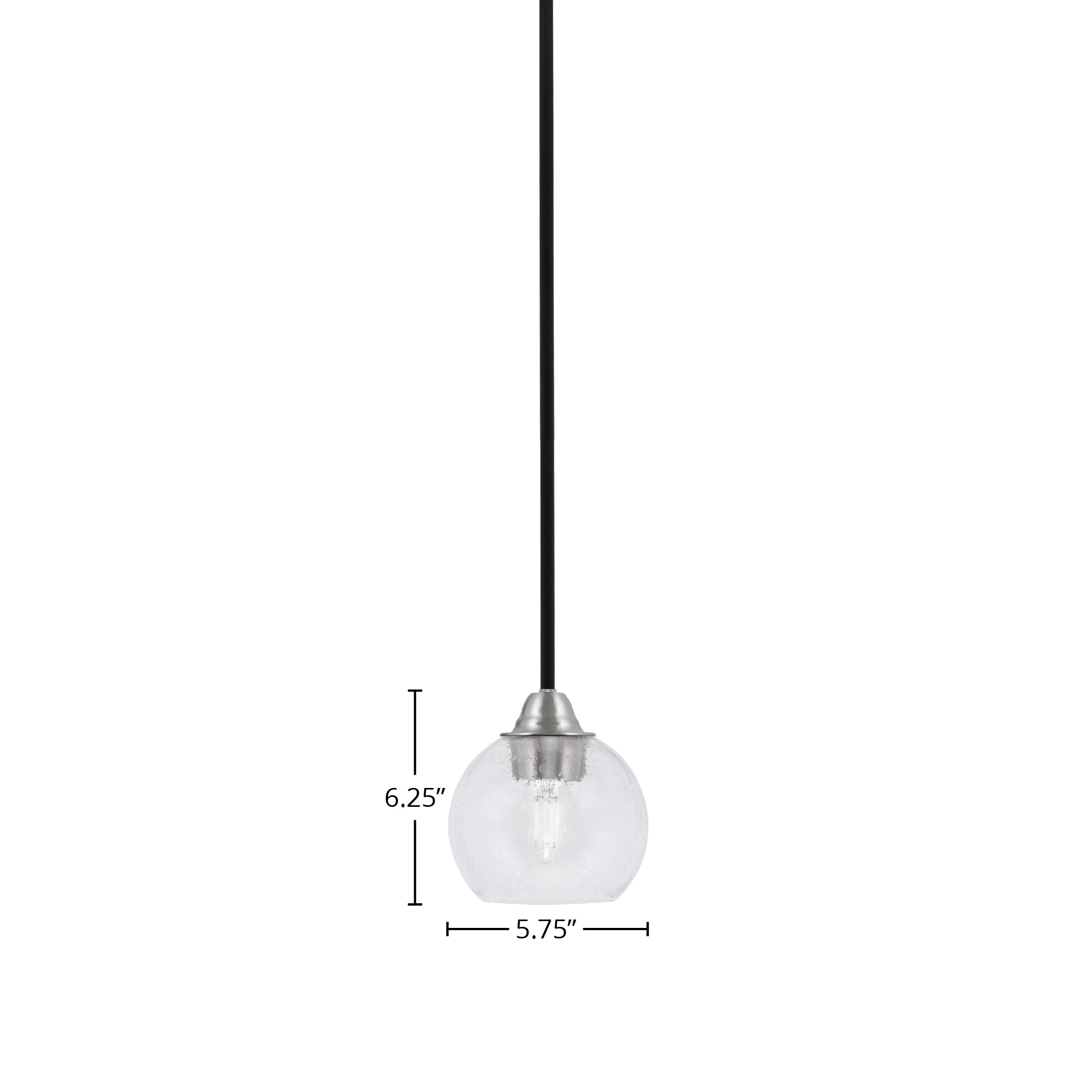 Paramount One Light Mini Pendant in Matte Black & Brushed Nickel with 5.75" Clear Bubble Shade