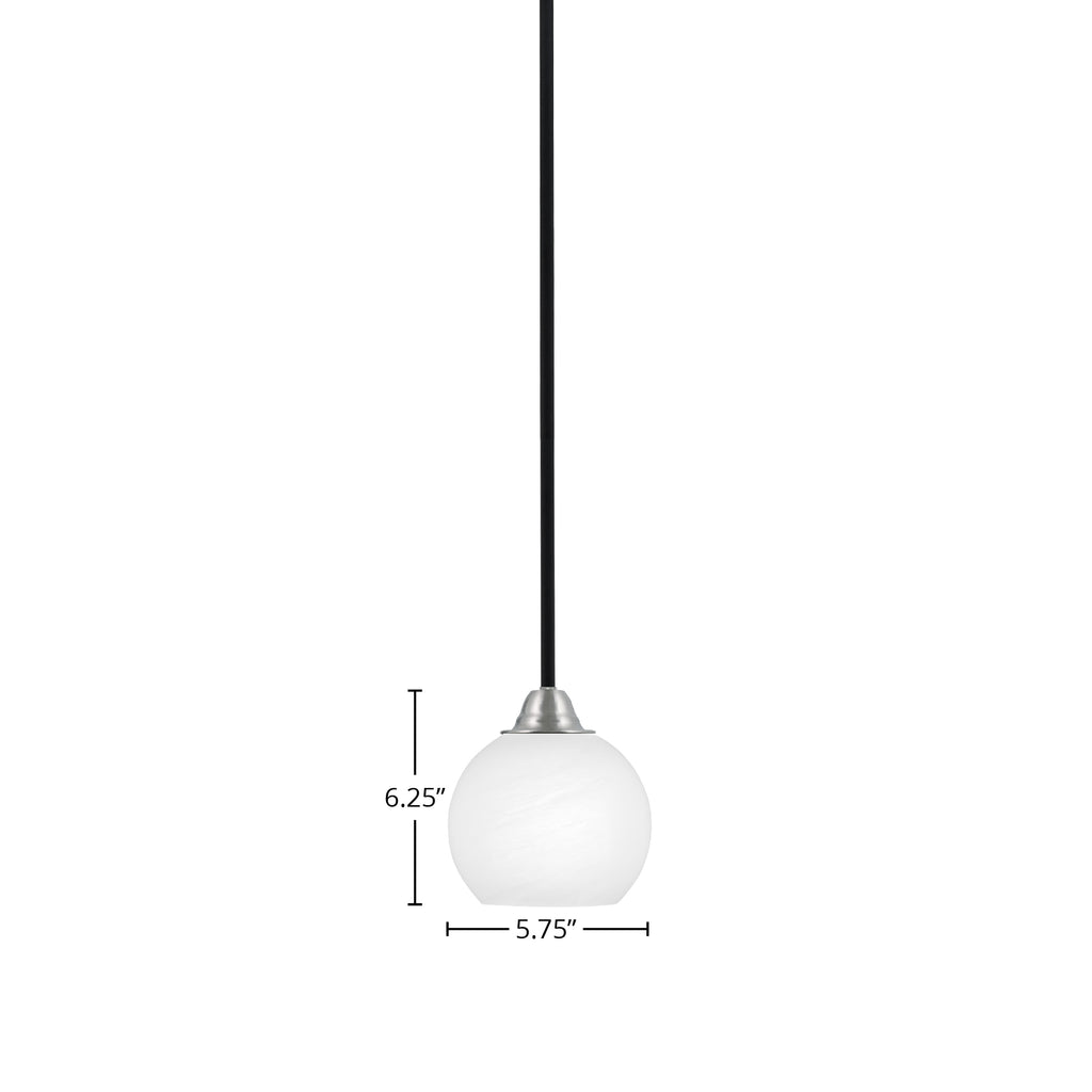 Paramount One Light Mini Pendant in Matte Black & Brushed Nickel with 5.75" White Marble Shade