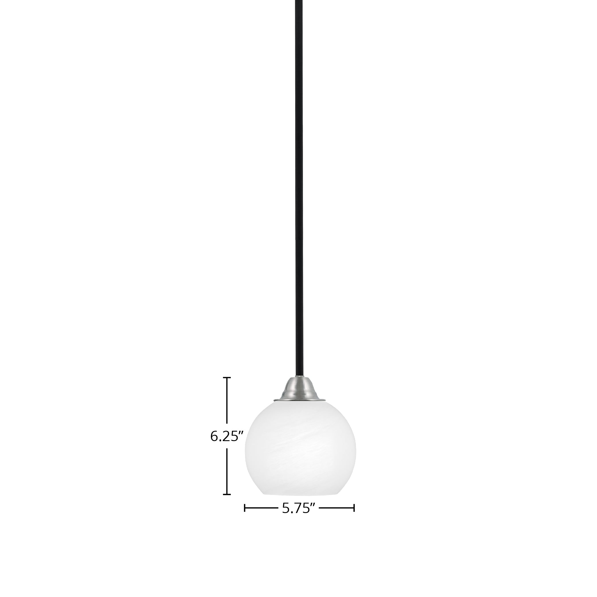 Paramount One Light Mini Pendant in Matte Black & Brushed Nickel with 5.75" White Marble Shade