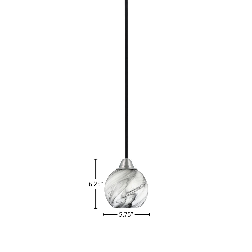 Paramount One Light Mini Pendant in Matte Black & Brushed Nickel with 5.75" Onyx Swirl Shade