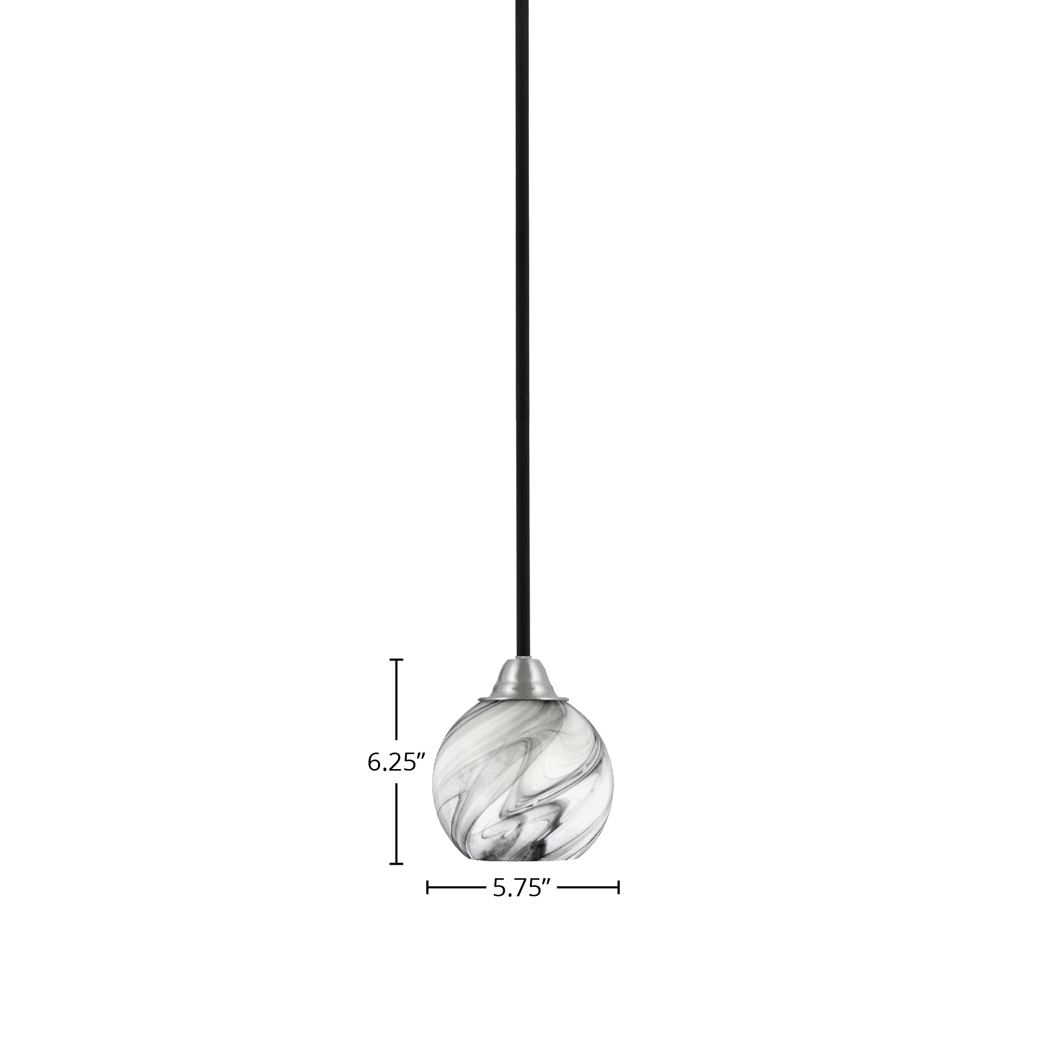 Paramount One Light Mini Pendant in Matte Black & Brushed Nickel with 5.75" Onyx Swirl Shade