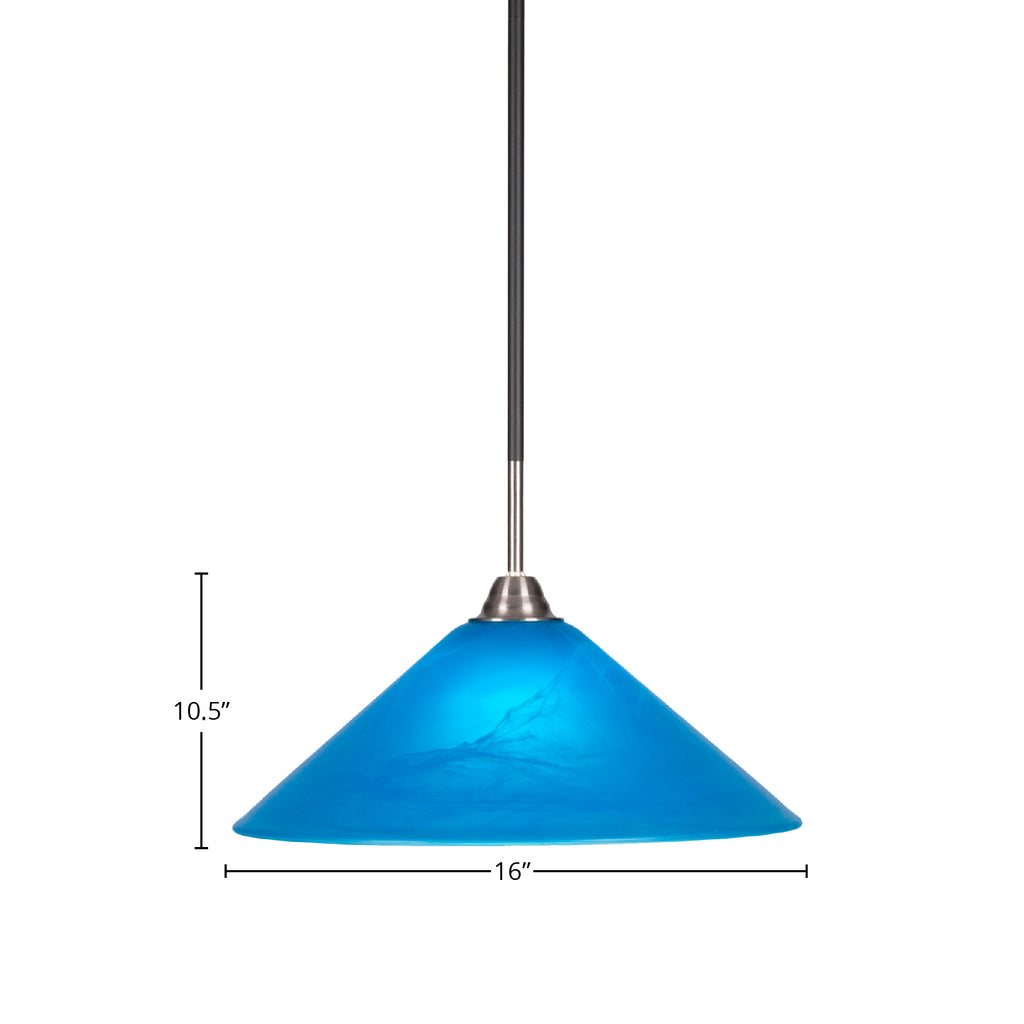 Paramount One Light Pendant in Matte Black & Brushed Nickel with 16" Blue Italian Shade