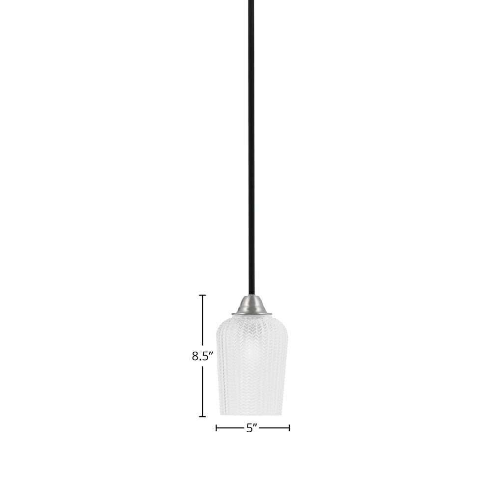 Paramount One Light Mini Pendant in Matte Black & Brushed Nickel with 5" Clear Textured Shade