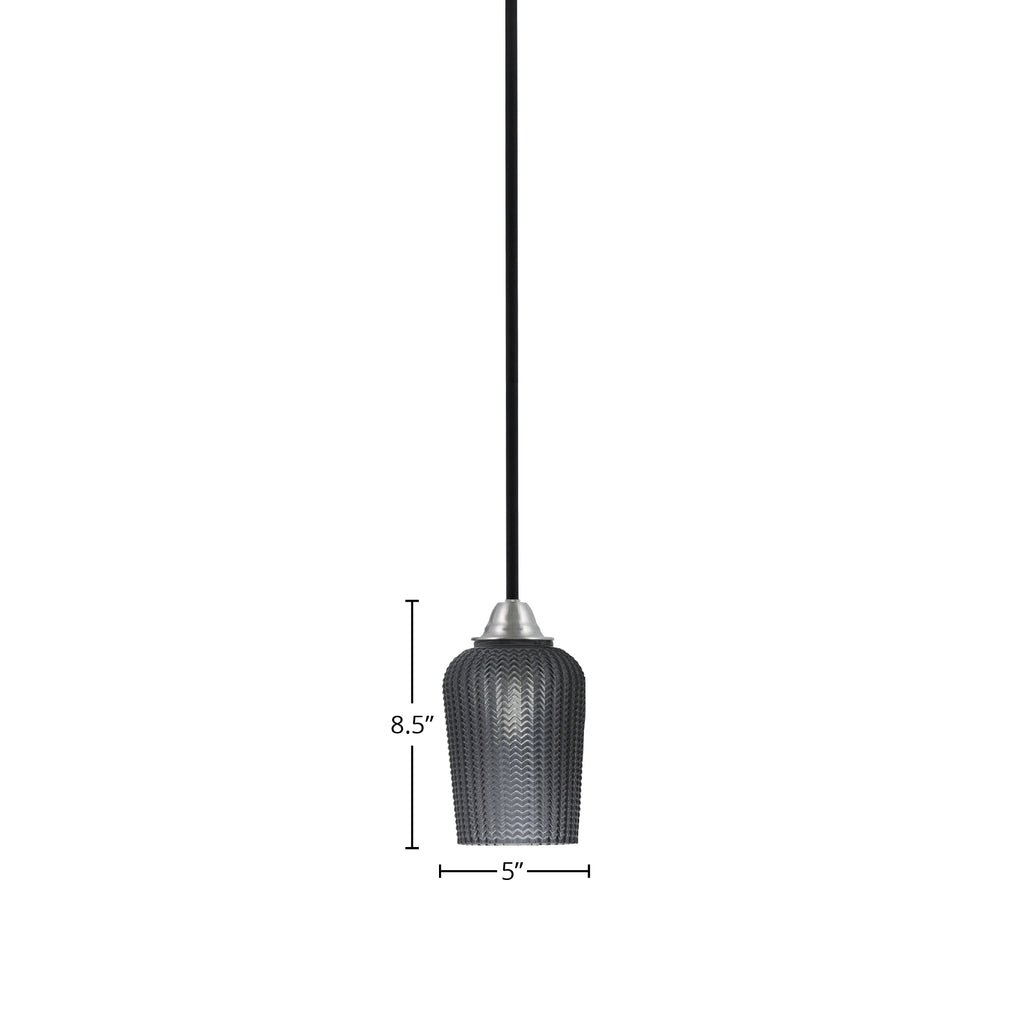 Paramount One Light Mini Pendant in Matte Black & Brushed Nickel with 5" Smoke Textured Shade
