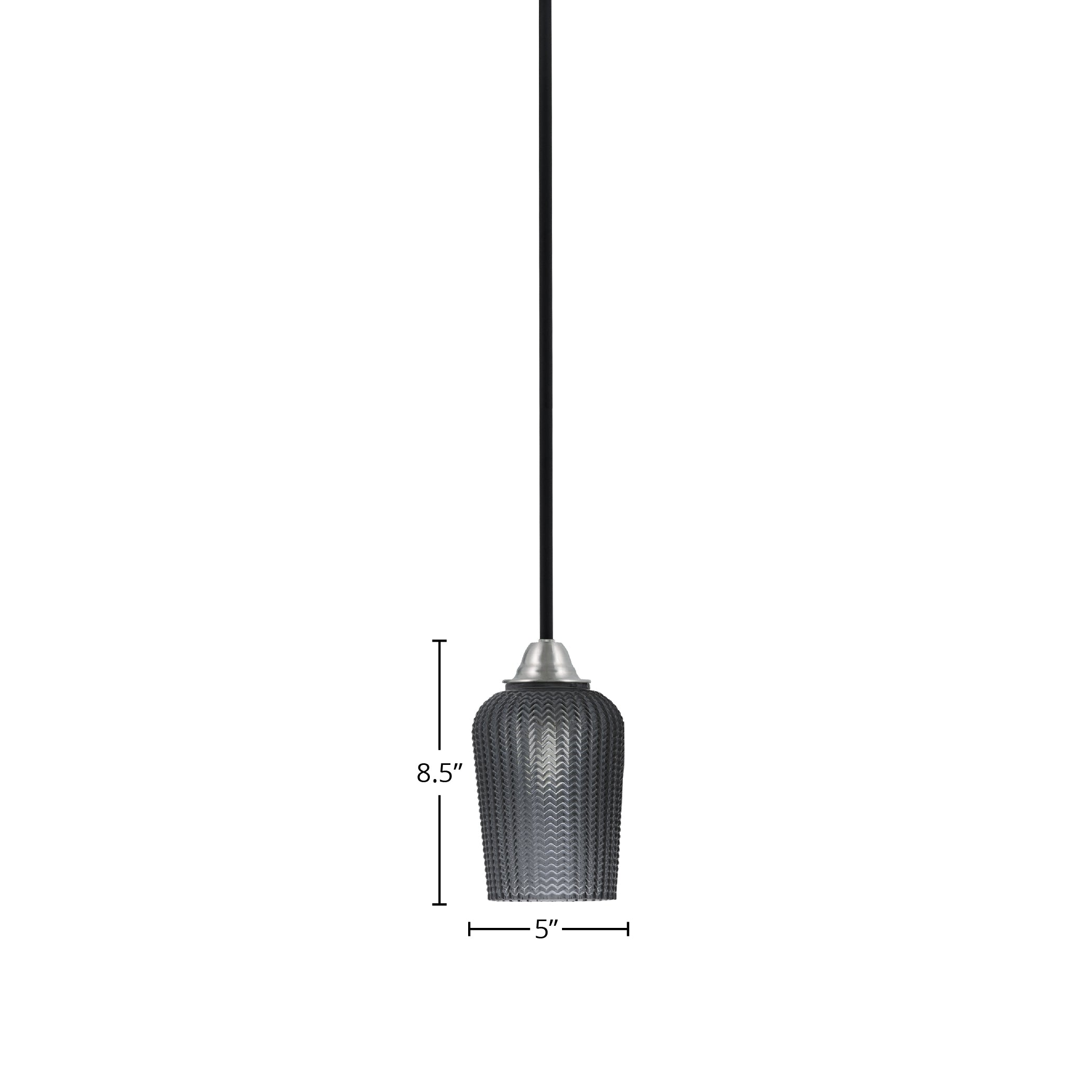 Paramount One Light Mini Pendant in Matte Black & Brushed Nickel with 5" Smoke Textured Shade