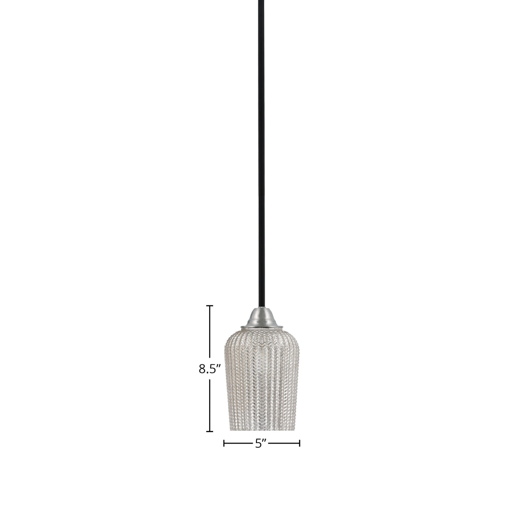 Paramount One Light Mini Pendant in Matte Black & Brushed Nickel with 5" Silver Textured Shade