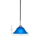 Paramount One Light Mini Pendant in Matte Black & Brushed Nickel with 10" Blue Italian Shade