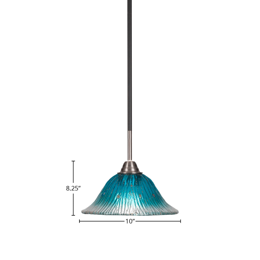 Paramount One Light Mini Pendant in Matte Black & Brushed Nickel with 10" Teal Crystal Shade