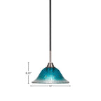 Paramount One Light Mini Pendant in Matte Black & Brushed Nickel with 10" Teal Crystal Shade