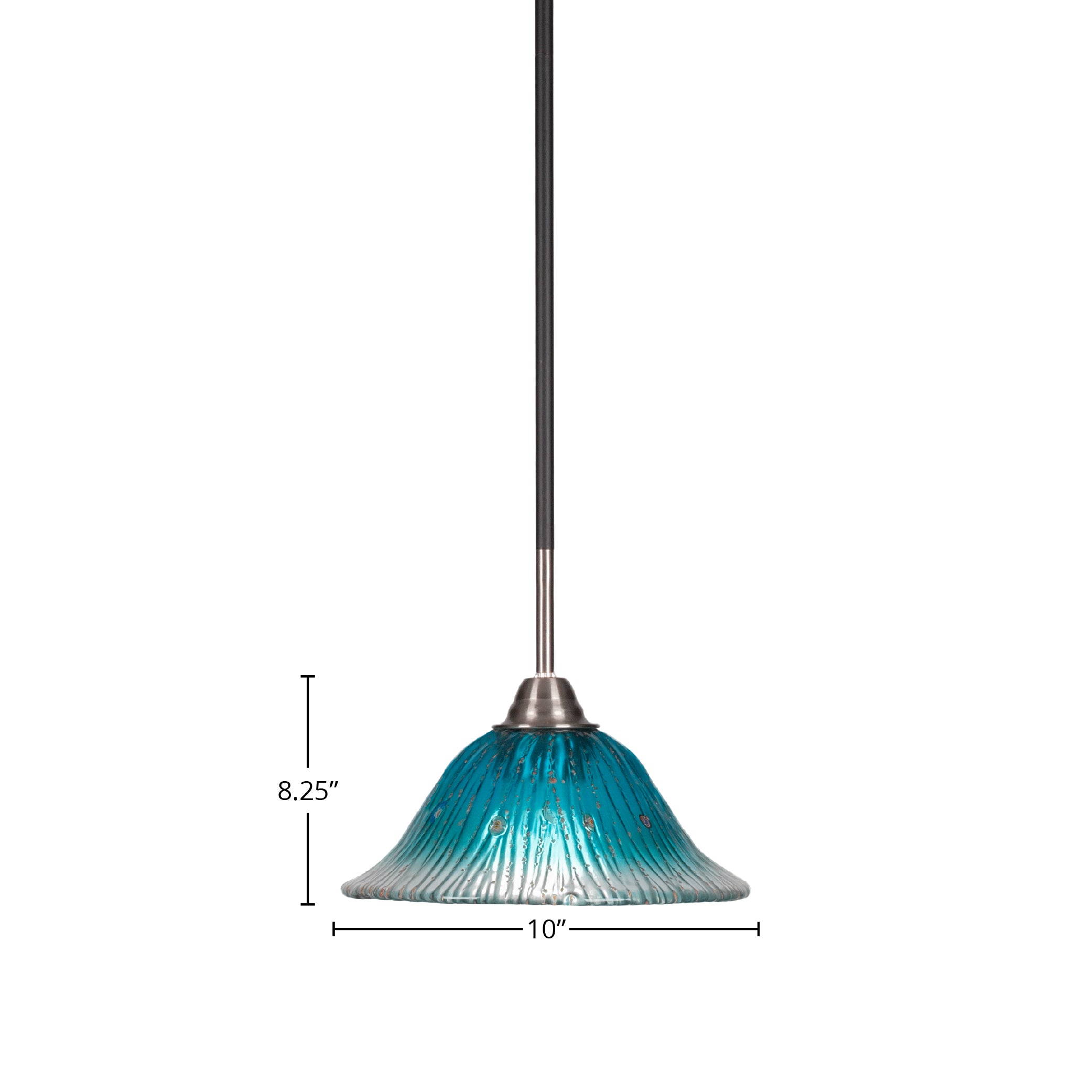 Paramount One Light Mini Pendant in Matte Black & Brushed Nickel with 10" Teal Crystal Shade