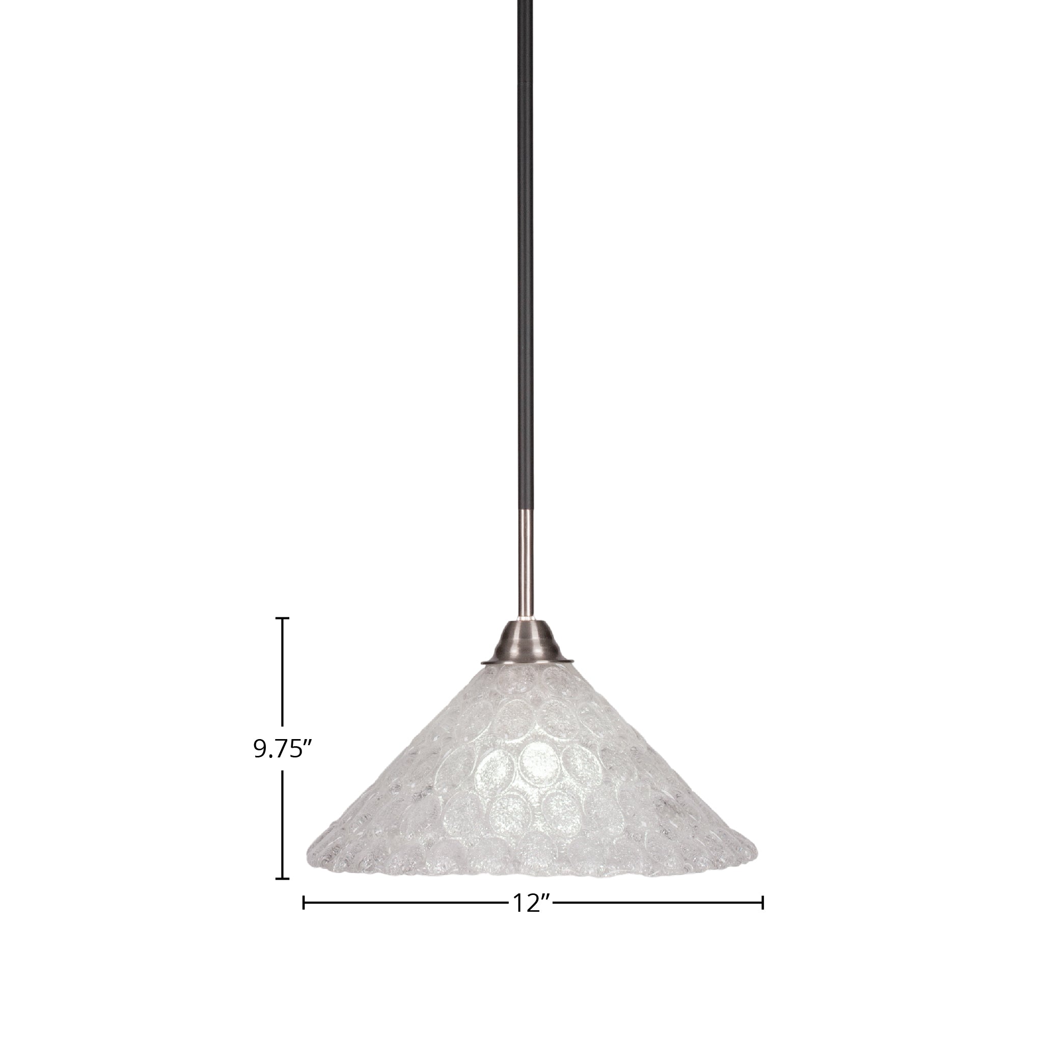 Paramount One Light Pendant in Matte Black & Brushed Nickel with 12" Italian Bubble Shade