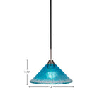 Paramount One Light Pendant in Matte Black & Brushed Nickel with 12" Teal Crystal Shade