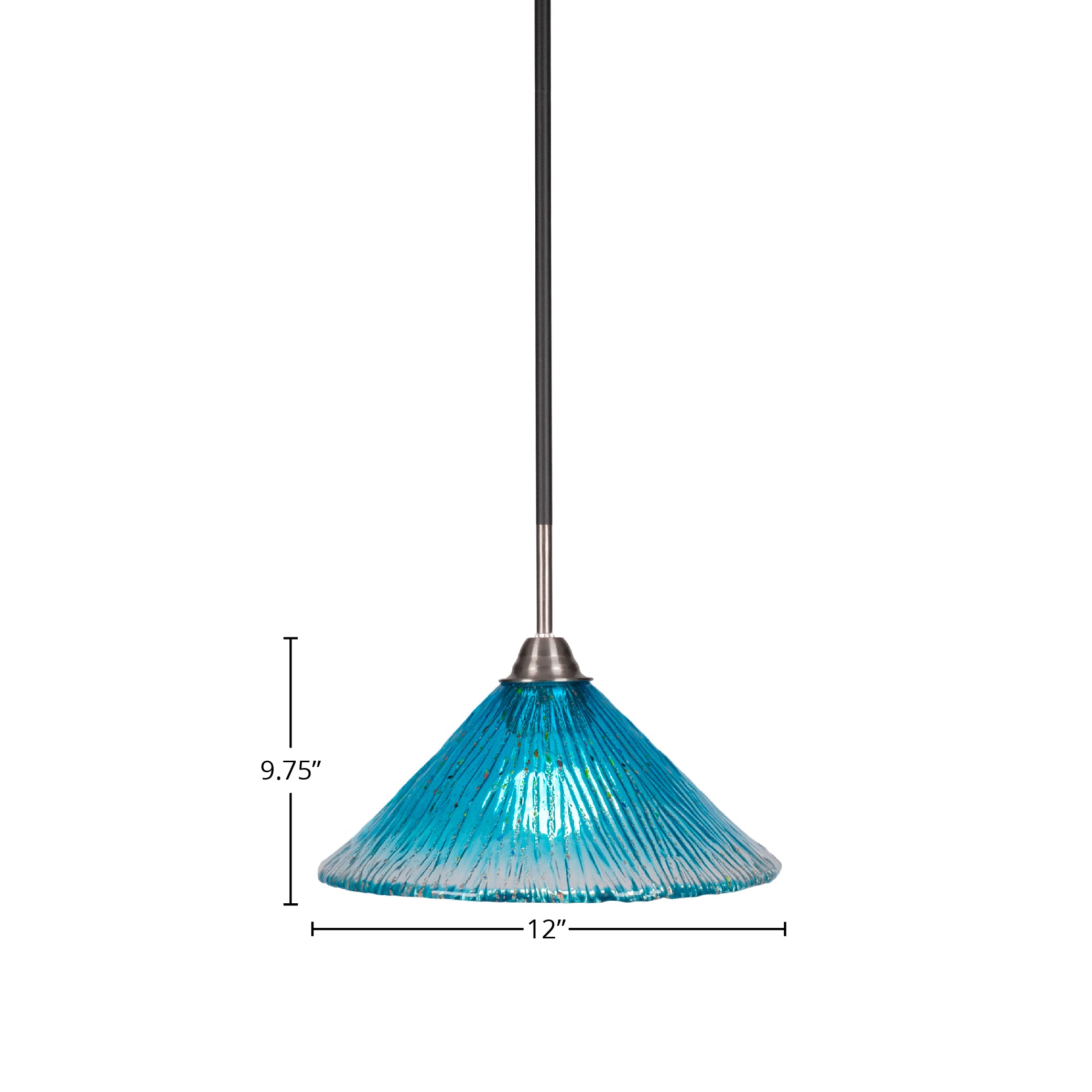 Paramount One Light Pendant in Matte Black & Brushed Nickel with 12" Teal Crystal Shade