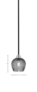 Paramount One Light Mini Pendant in Matte Black & Brushed Nickel with Smoke Textured Shade