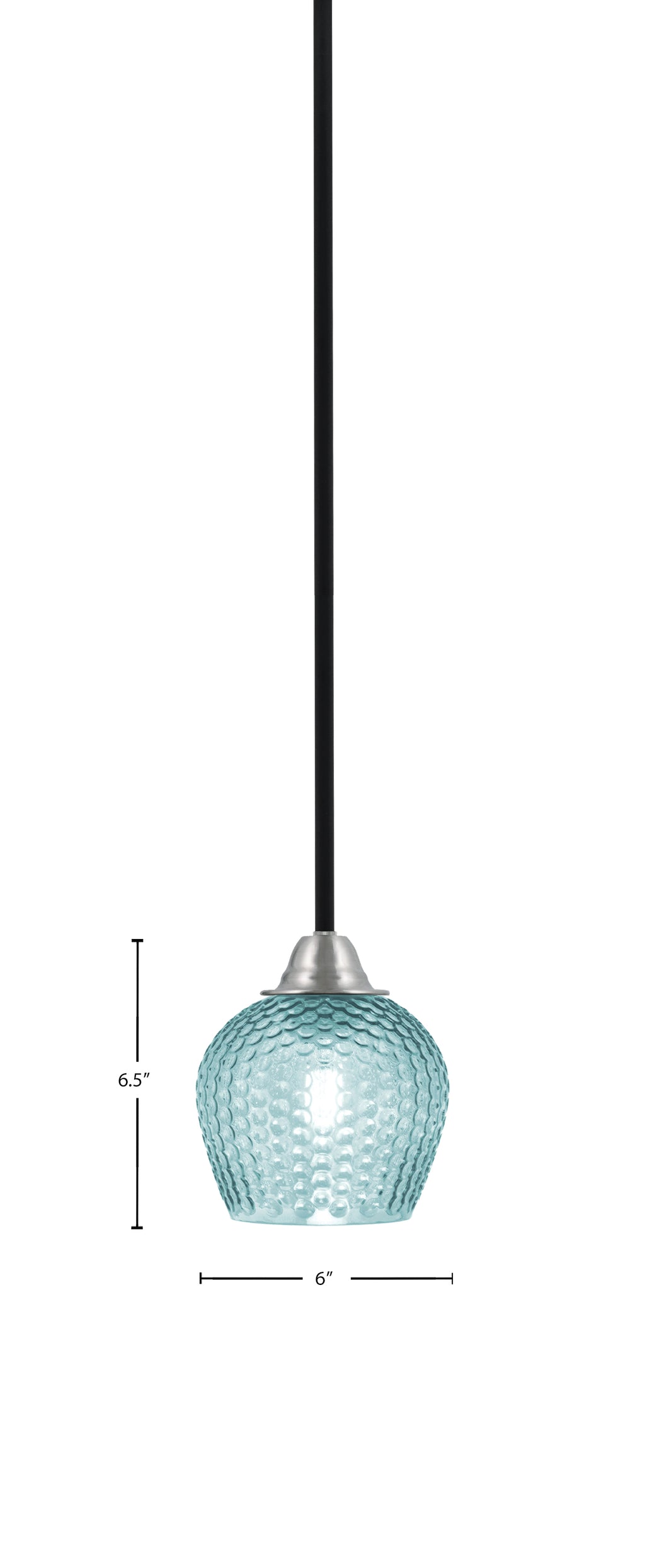 Paramount One Light Mini Pendant in Matte Black & Brushed Nickel with Turquoise Textured Shade