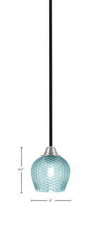 Paramount One Light Mini Pendant in Matte Black & Brushed Nickel with Turquoise Textured Shade