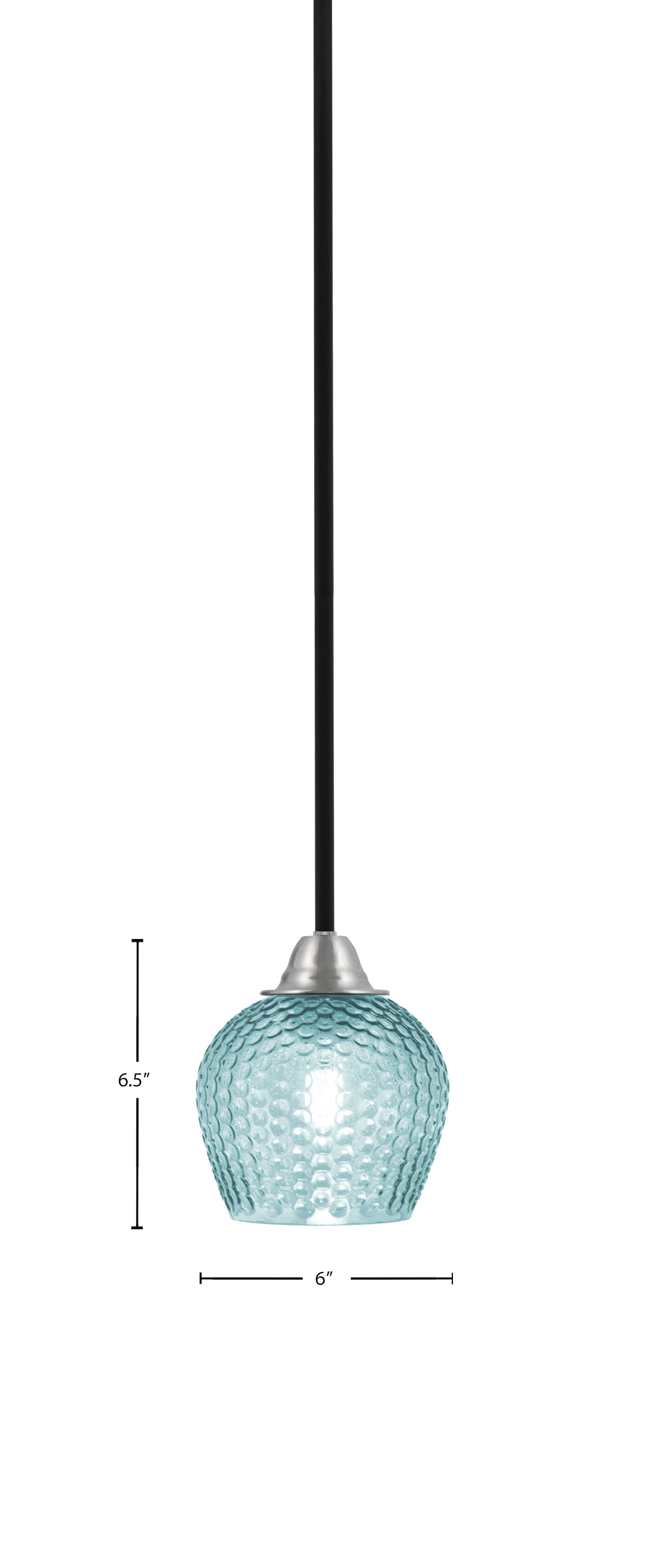 Paramount One Light Mini Pendant in Matte Black & Brushed Nickel with Turquoise Textured Shade