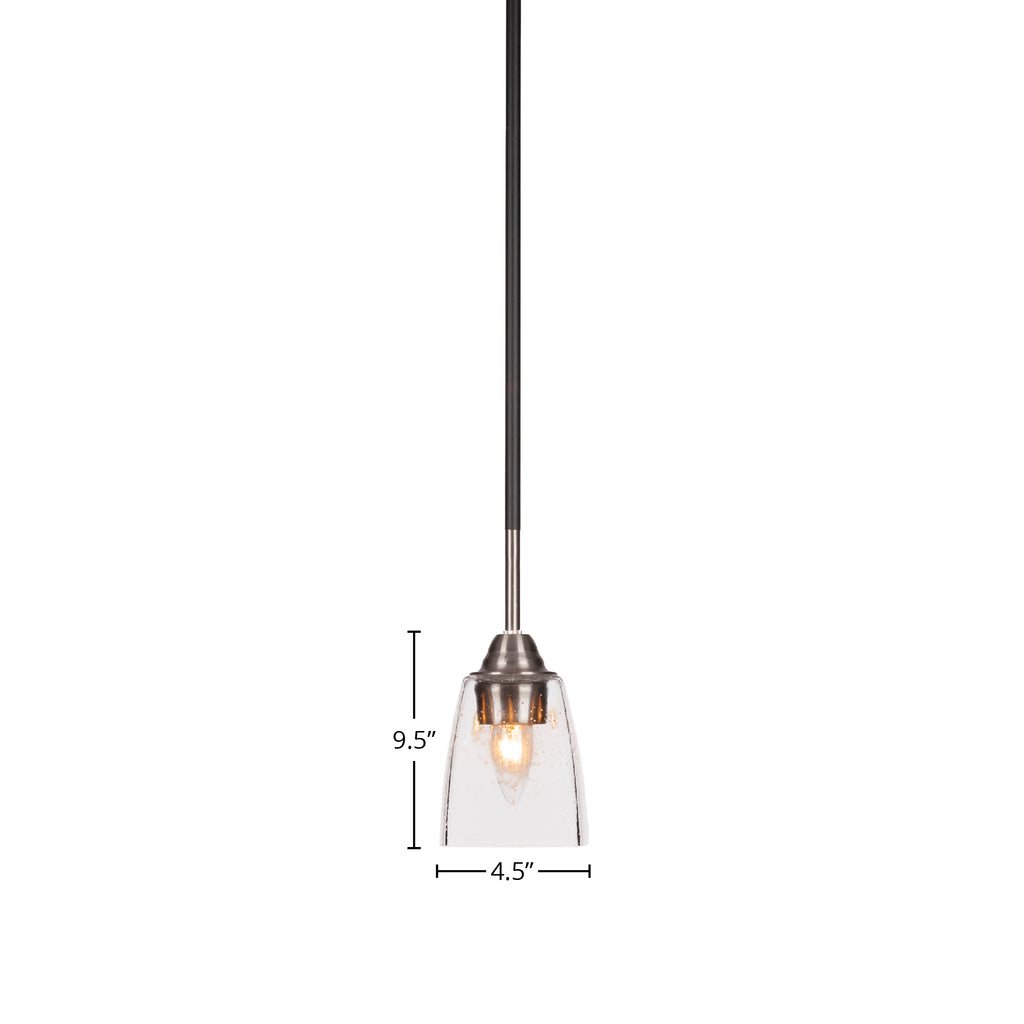 Paramount One Light Mini Pendant in Matte Black & Brushed Nickel with 4.5" Square Clear Bubble Shade