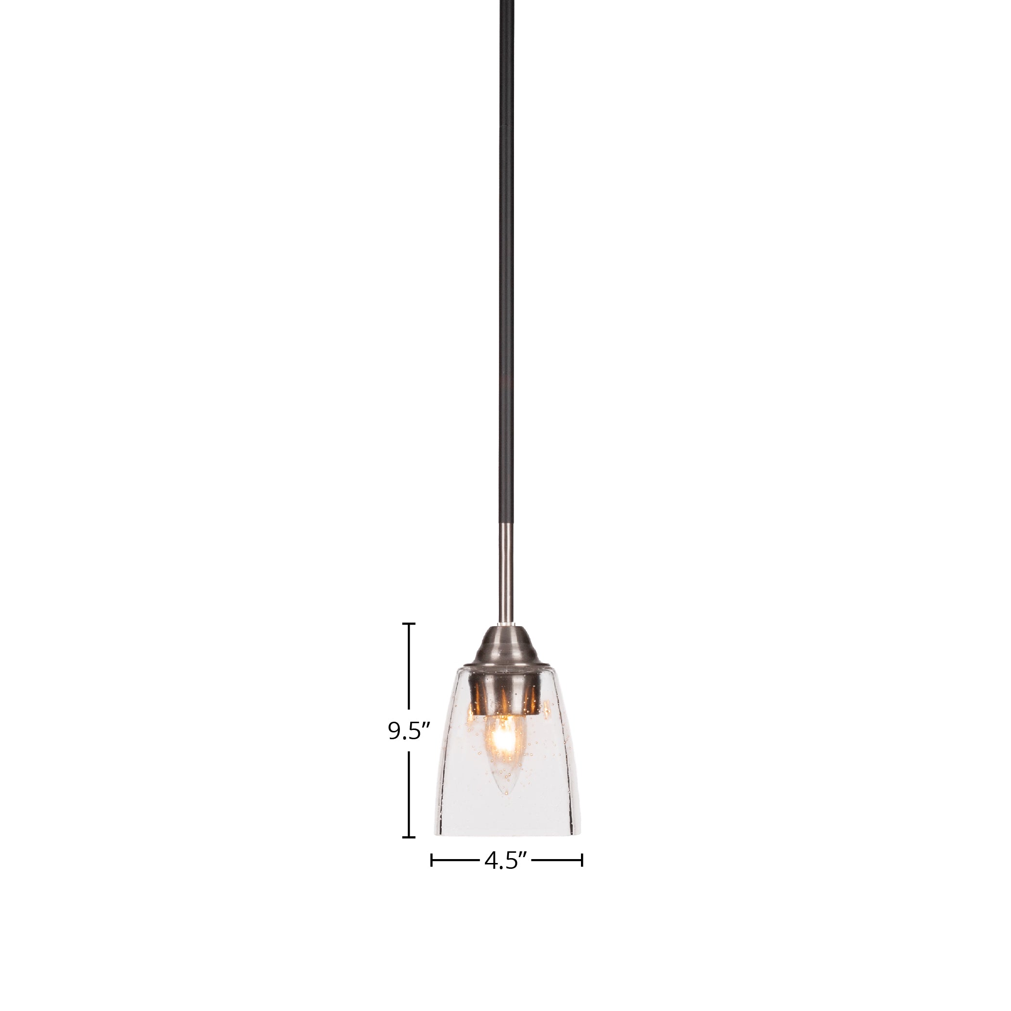 Paramount One Light Mini Pendant in Matte Black & Brushed Nickel with 4.5" Square Clear Bubble Shade