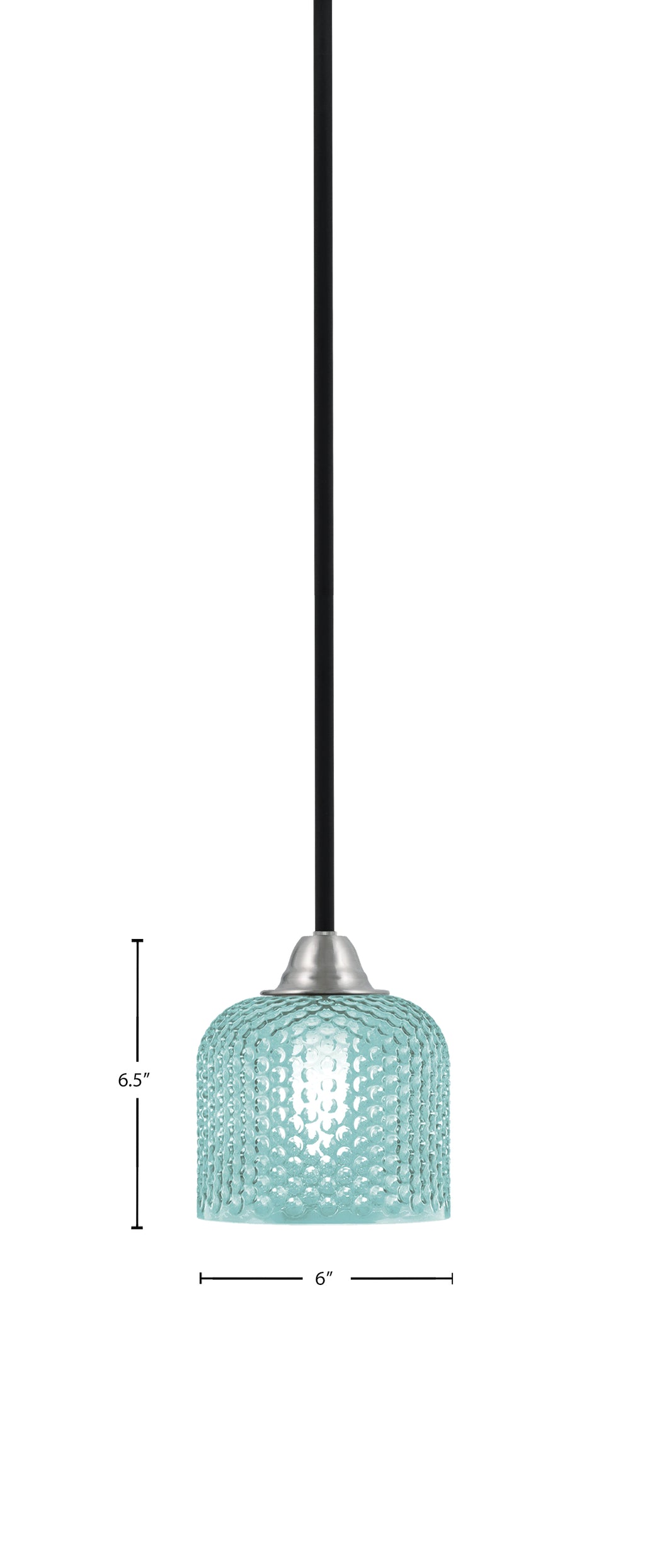 Paramount One Light Mini Pendant in Matte Black & Brushed Nickel with Turquoise Textured Shade