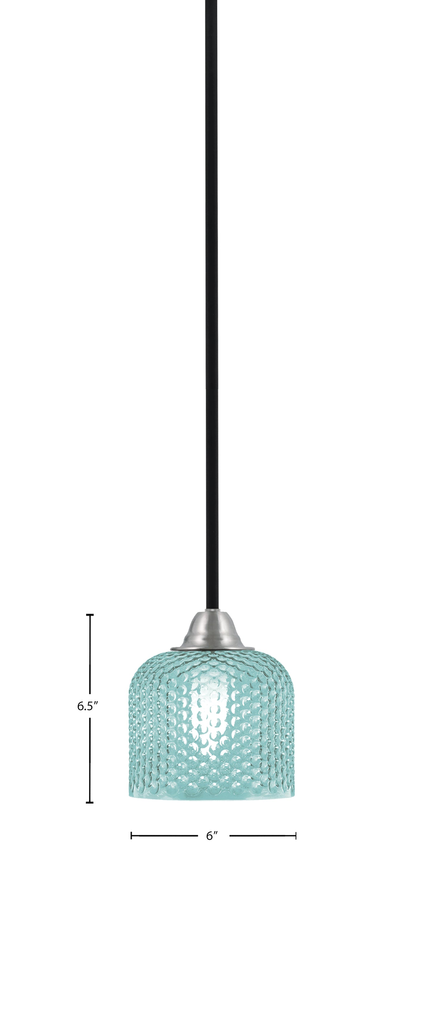Paramount One Light Mini Pendant in Matte Black & Brushed Nickel with Turquoise Textured Shade