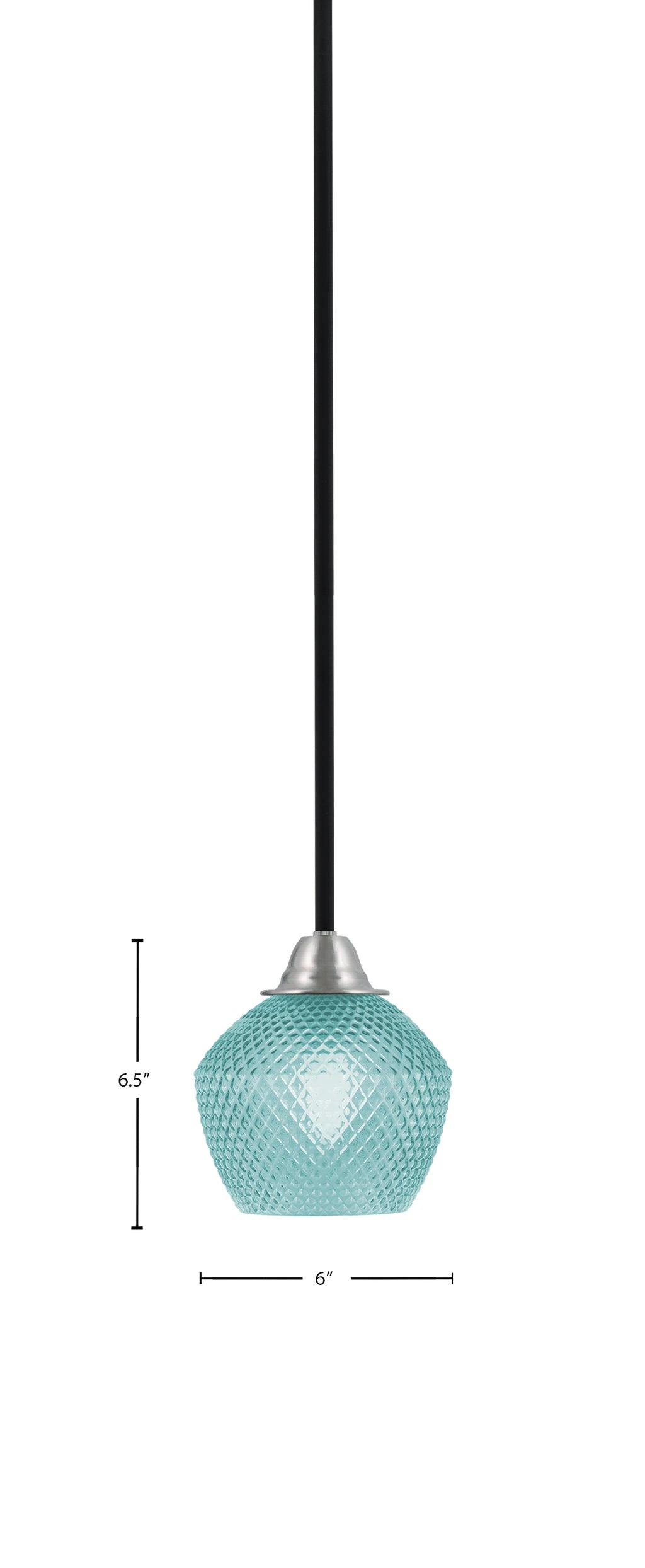 Paramount One Light Mini Pendant in Matte Black & Brushed Nickel with Turquoise Textured Shade